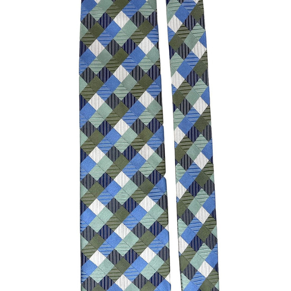 Geoffrey Beene Necktie Silk Classic Handmade‎ Square Blue Green Men 58 x 3.5 - Picture 3 of 6